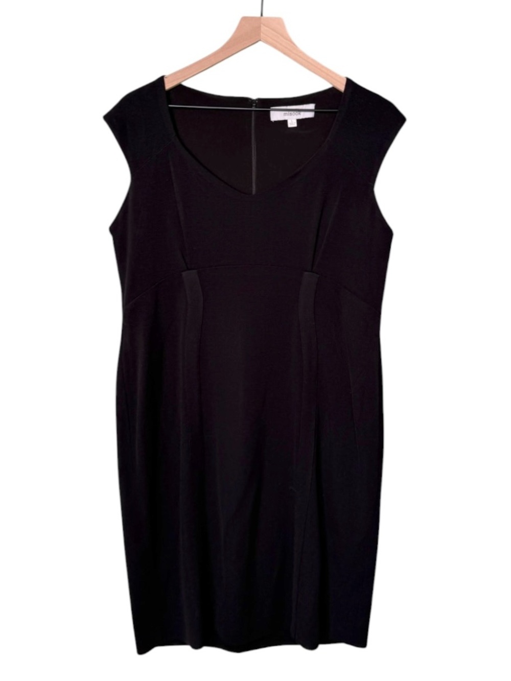 Misook Cap‎ Sleeve V Neck Sheath Dress Knee Length Dress Black Size Large